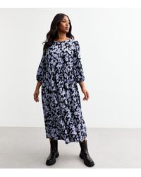 New Look - Plus Size Floral Crinkled Jersey Midi Dress Curves - Lyst