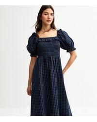 New Look - Gingham Shirred Midi Dress - Lyst
