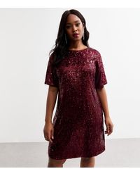 New Look - Plus Size Sequinned Mini T Shirt Dress Curves - Lyst