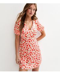 New Look - Strawberry Print Tie Back Satin Mini Dress - Lyst