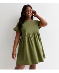 New Look - Plus Size Short Frill Sleeve Mini Smock Dress Curves - Lyst