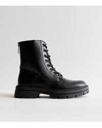 New Look - Leather-Look Lace Up Ankle Boots Vegan - Lyst