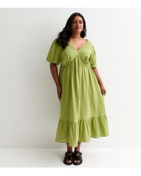 New Look - Plus Size Crinkle Cotton Midi Smock Dress Curves - Lyst