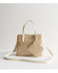 New Look - Metallic Woven Raffia Look Tote Bag - Lyst