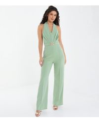 Quiz - Belted Halter Neck Wide Leg Jumpsuit New Look - Lyst