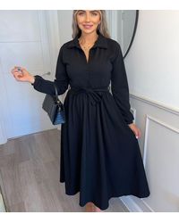 Missfiga Long Sleeve Belted Midi Shirt Dress New Look - Black