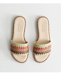 New Look - Cream Faux Leather Raffia Strap Sandals Vegan - Lyst
