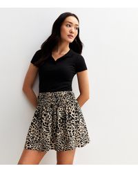 New Look - Leopard Print Shirred Waist Mini Skirt - Lyst