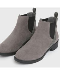 New Look Wide Fit Suedette Faux Croc Trim Chelsea Boots Vegan - Grey