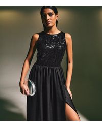 New Look - Sequinned Satin Side Slit Midi Dress - Lyst