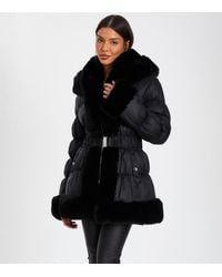 Quiz - Faux Fur Trim Padded Jacket New Look - Lyst