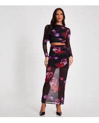 Quiz - Floral Print Mesh Crop Top New Look - Lyst