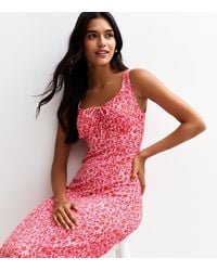 New Look - Floral Print Crinkle Texture Milkmaid Midi Dress - Lyst