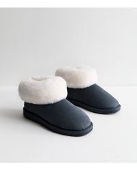 New Look - Suedette Faux Fur Trim Slipper Boots - Lyst