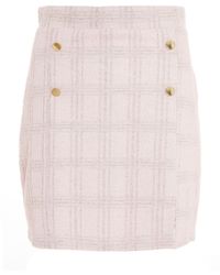 Quiz Check Textured Button Front Mini Skirt New Look - Pink