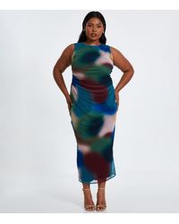 Quiz - Plus Size Printed Mesh Midaxi Dress Curves New Look - Lyst