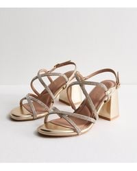 New Look - Wide Fit Diamanté Strappy Block Heel Sandals Vegan - Lyst