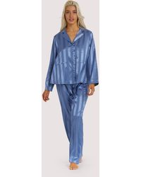 Wolf & Whistle Satin Pyjama Set With Stripe Print New Look - Blue