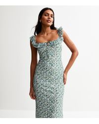 New Look - Ditsy Print Frill Trim Mesh Midi Dress - Lyst