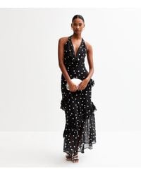 New Look - Polka Dot Cowl Neck Chiffon Maxi Dress - Lyst