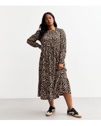 New Look - Plus Size Jersey Leopard Print Midi Dress Curves - Lyst