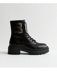 New Look - Leather-Look Lace Up Chunky Boots Vegan - Lyst