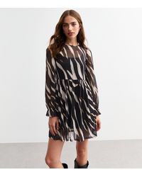 New Look - Tiger Print Mesh Long Sleeve Mini Smock Dress - Lyst