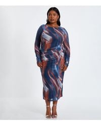 Quiz - Plus Size Marble Print Ruched Mesh Midaxi Dress Curves New Look - Lyst
