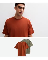 New Look - 2 Pack Rust/Khaki Oversized T-Shirts - Lyst