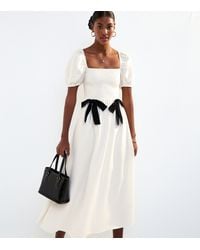 New Look - Shirred Bow Trim Midi Dress - Lyst