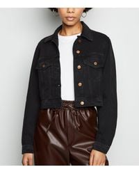 new look black cropped denim jacket