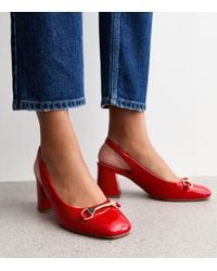New Look - Faux Patent Snaffle Detail Block Heel Slingback Pumps Vegan - Lyst