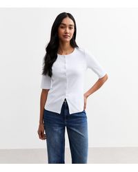 New Look - Button Front Rib Jersey Top - Lyst
