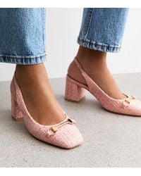 New Look - Tweed Snaffle Detail Block Heel Slingback Pumps Vegan - Lyst