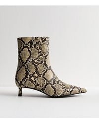 New Look - Off Snakeskin-Look Pointed Kitten Heel Ankle Boots Vegan - Lyst