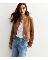 New Look - Faux Suede Collarless Jacket - Lyst