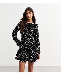 New Look - Polka Dot Peter Pan Collar Mini Dress - Lyst