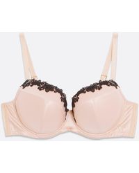 New Look Curves Pink Satin Floral Lace Plunge Bra