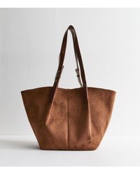 New Look - Chestnut Faux Suede Large Tote Bag - Lyst