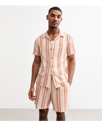 New Look - Rust/ Regular Striped Linen Blend Shirt - Lyst