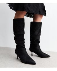 New Look - Wide Fit Ruched Suedette Knee High Boots Vegan - Lyst