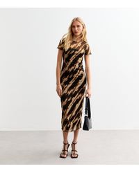 New Look - Mesh Blur Print Cap Sleeve Midi Dress - Lyst