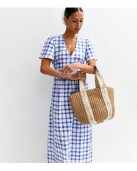 New Look - Gingham Check V-Neck Button Front Midi Dress - Lyst