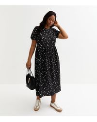 New Look - Plus Size Crinkled Jersey Polka Dot Bow Back Midi Dress Curves - Lyst