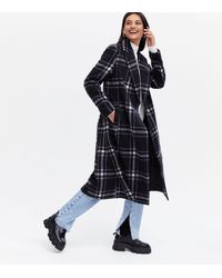 New Look Black Check Belted Long Coat
