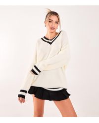 Pink Vanilla - Cream Waffle Knit Varsity Jumper Vanilla New Look - Lyst