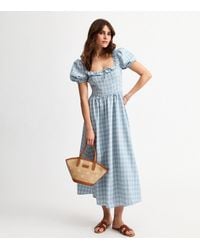 New Look - Checked Corset Bodice Midi Dress - Lyst