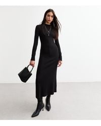 New Look - Seam Detail Ribbed Long Sleeve Midi Dress - Lyst