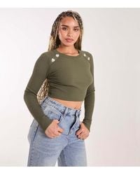 Pink Vanilla - Diamanté Heart Ribbed Crop Top Vanilla New Look - Lyst