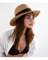 New Look - Stone Straw Effect Fedora Hat - Lyst